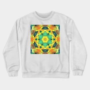 Mosaic Mandala Flower Green Yellow Orange and Blue Crewneck Sweatshirt